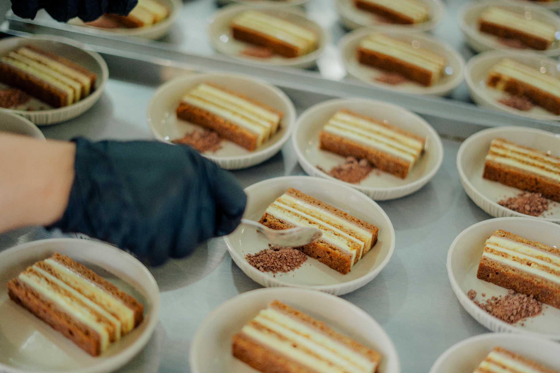 Layered cakes plated at Lavonne